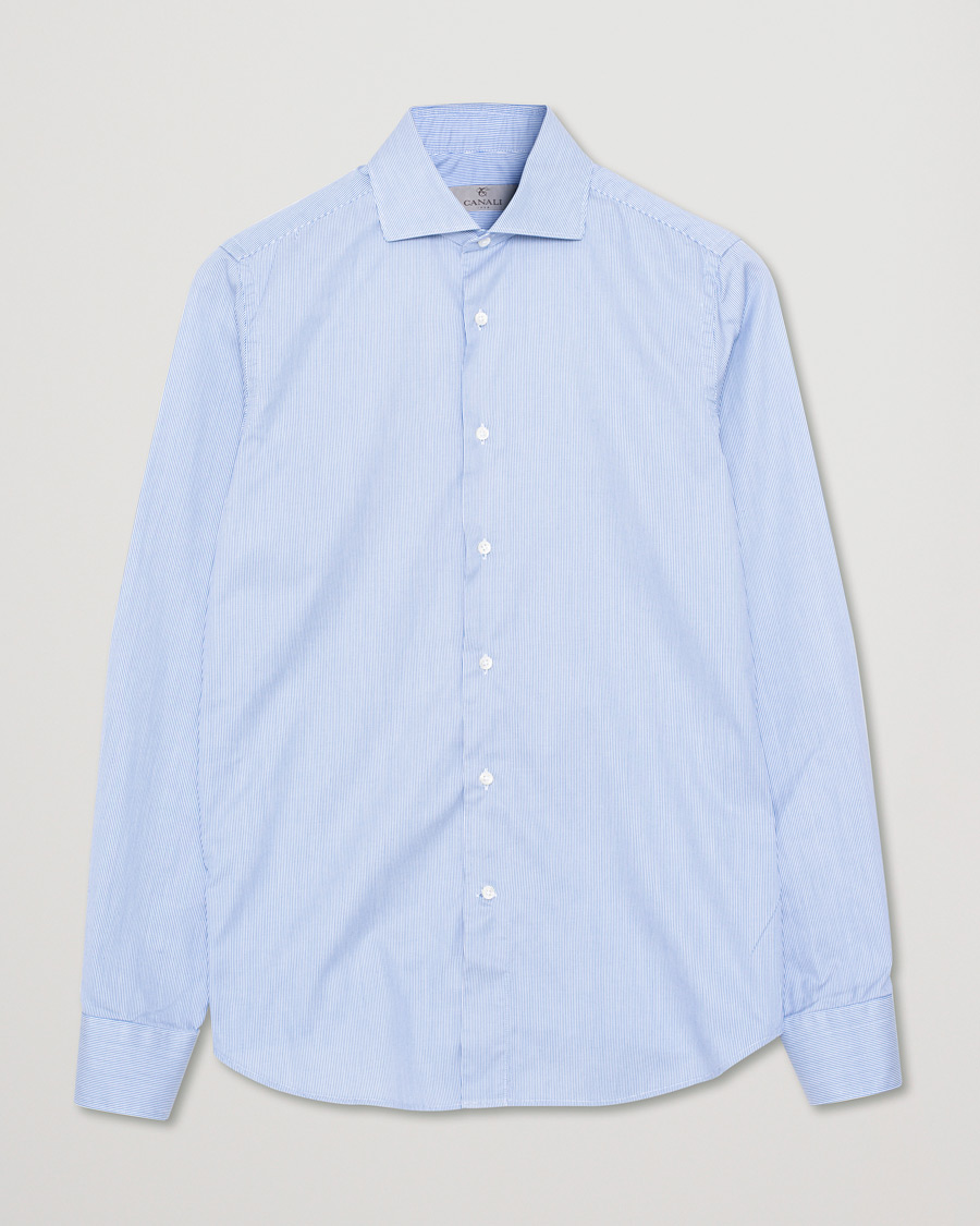 Men | Shirts | Pre-owned | Canali Slim Fit Cut Away Shirt Blue Stripe