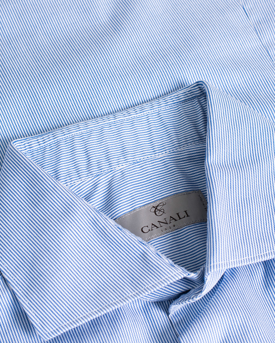 Men | Shirts | Pre-owned | Canali Slim Fit Cut Away Shirt Blue Stripe