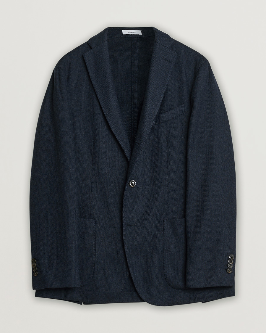 Men | Boglioli K Jacket Herringbone Wool Blazer Navy 46 | Pre-owned | Boglioli K Jacket Herringbone Wool Blazer Navy 46