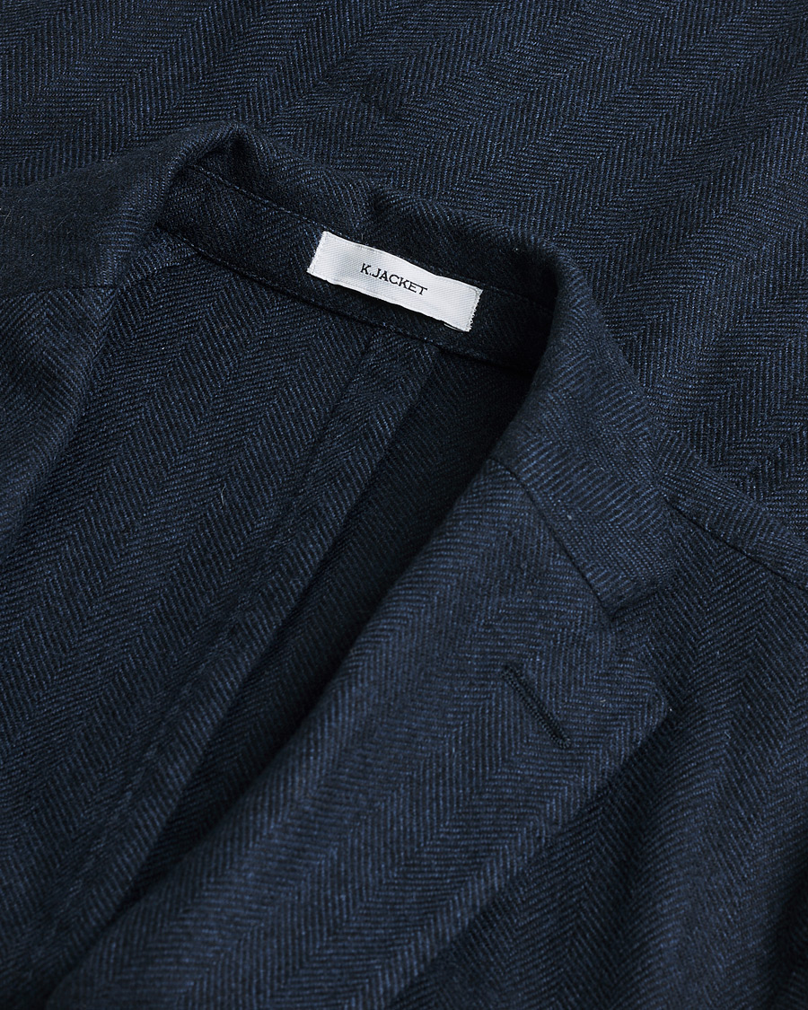 Men | Boglioli K Jacket Herringbone Wool Blazer Navy 46 | Pre-owned | Boglioli K Jacket Herringbone Wool Blazer Navy 46