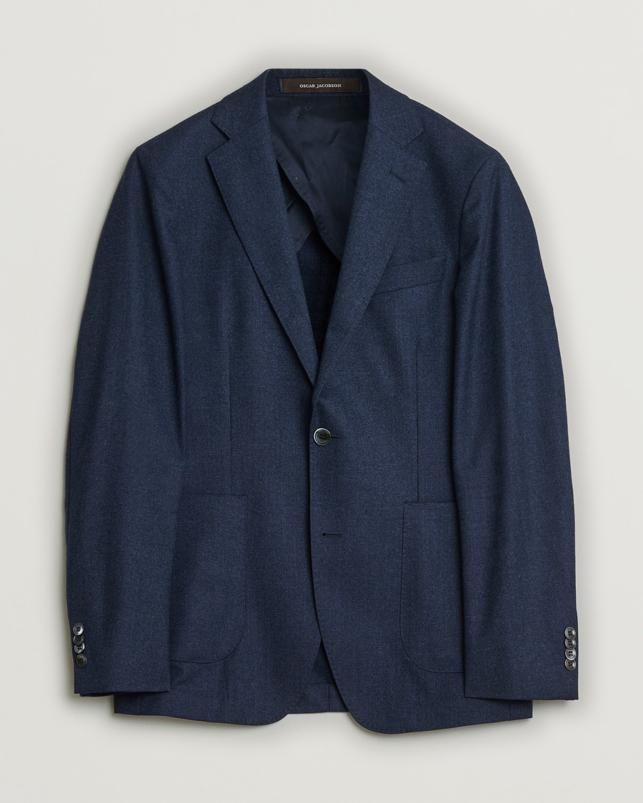 Men | Oscar Jacobson Einar Wool Flannel Blazer Blue Melange 46 | Pre-owned | Oscar Jacobson Einar Wool Flannel Blazer Blue Melange 46