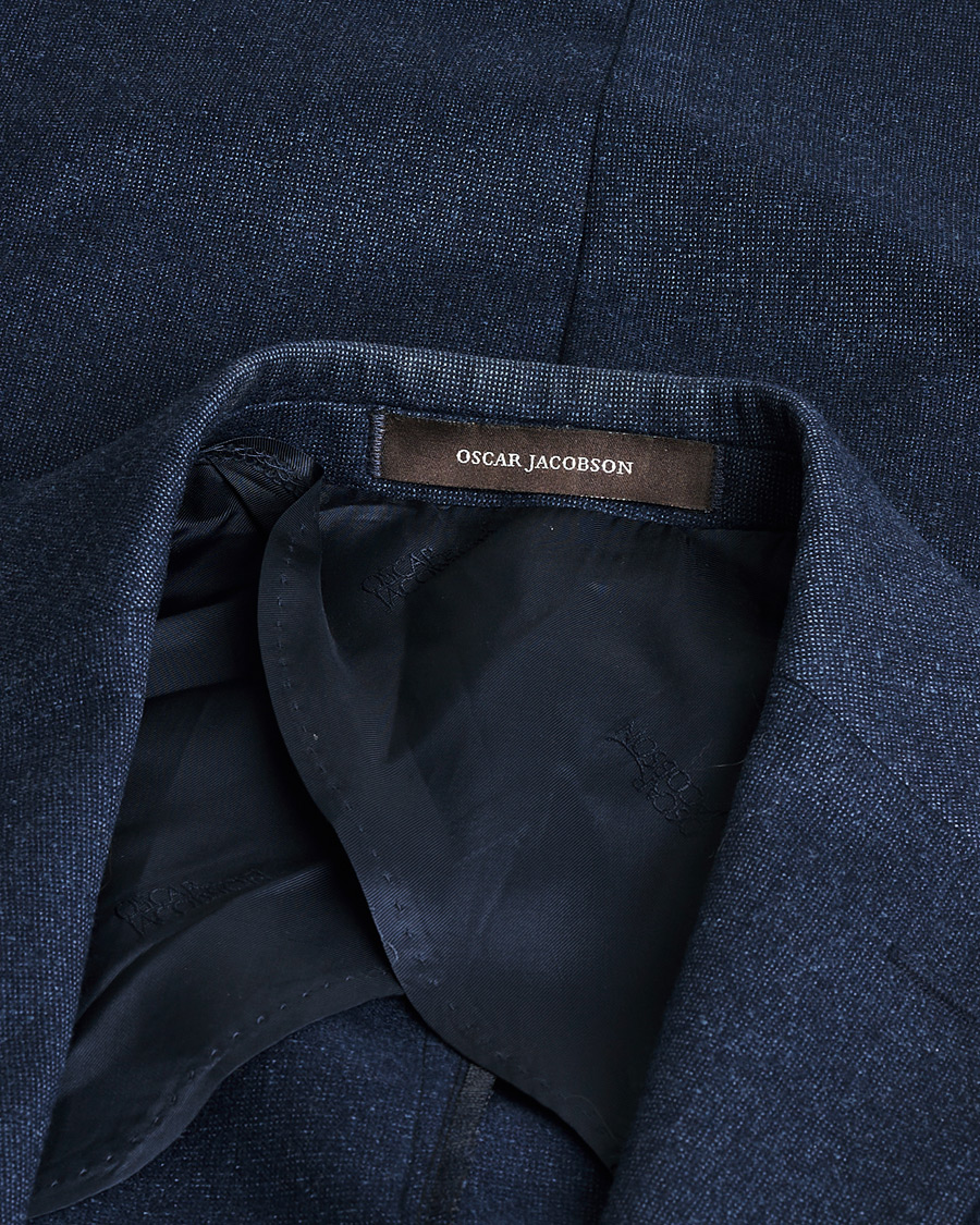 Men | Oscar Jacobson Einar Wool Flannel Blazer Blue Melange 46 | Pre-owned | Oscar Jacobson Einar Wool Flannel Blazer Blue Melange 46