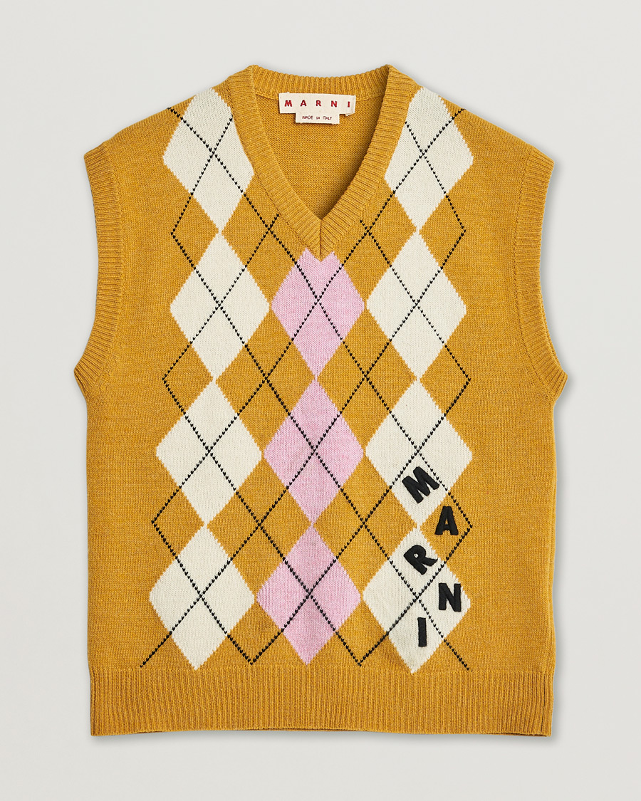 Men | Pre-owned Sweaters & Knitwear | Pre-owned | Marni Shetland Argyle Knit Vest White/Yellow 48ashmere Hoodie Beige S