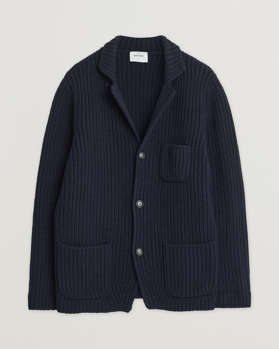 Men | Gran Sasso Heavy Wool Knitted Blazer Cardigan Navy | Pre-owned | Gran Sasso Heavy Wool Knitted Blazer Cardigan Navy