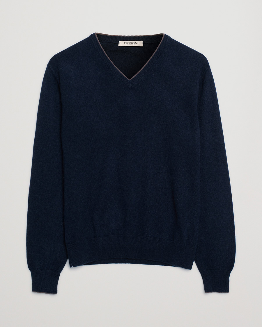 Men | Sweaters & Knitwear | Pre-owned | Fioroni Cashmere V Neck Sweater Navy 48