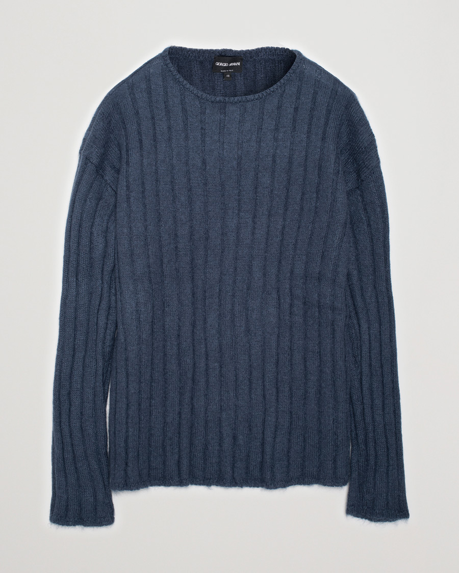 Men | Sweaters & Knitwear | Pre-owned | Giorgio Armani Rib Stitch Mohair Sweater Navy