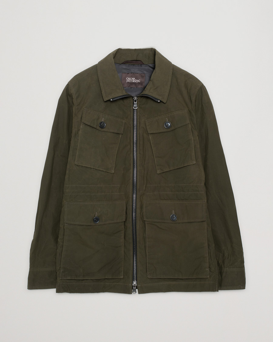 Men | Coats & Jackets | Pre-owned | Oscar Jacobson Balder Waxed Field Jacket Dark Green