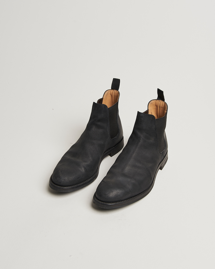 Men | Crockett & Jones Chelsea 5 Black Rough-Out Suede | Pre-owned | Crockett & Jones Chelsea 5 Black Rough-Out Suede