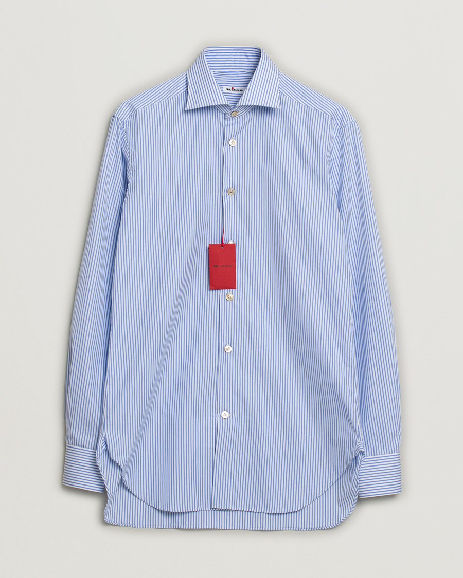 Men | Shirts | Pre-owned | Kiton Slim Fit Striped Poplin Shirt Light Blue