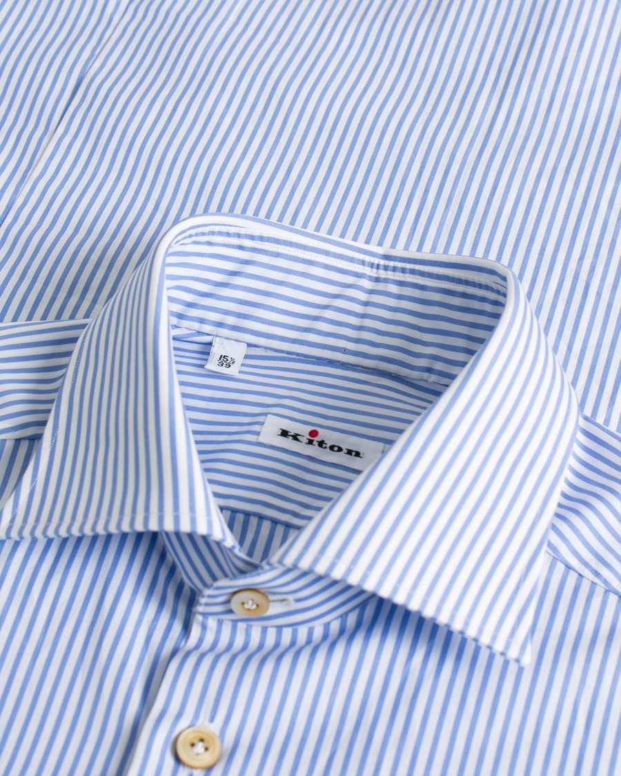 Men | Shirts | Pre-owned | Kiton Slim Fit Striped Poplin Shirt Light Blue