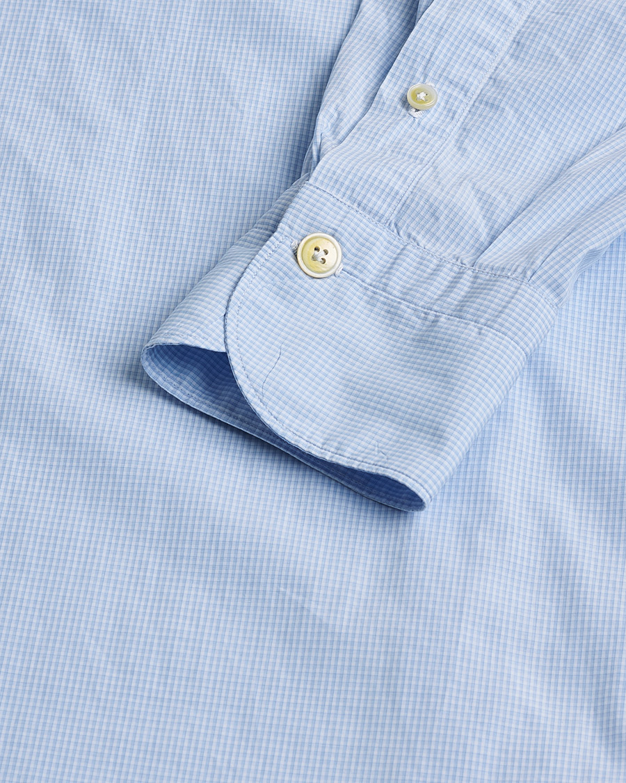 Men | Finamore Napoli Milano Slim Washed Dress Shirt Blue Check | Pre-owned | Finamore Napoli Milano Slim Washed Dress Shirt Blue Check