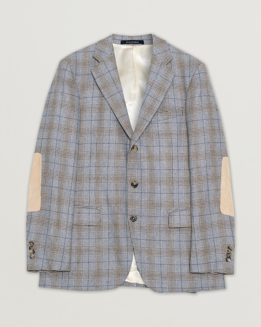 Men | Oscar Jacobson Lambert Checked Cashmere/Silk Blazer Light Blue 50 | Pre-owned | Oscar Jacobson Lambert Checked Cashmere/Silk Blazer Light Blue 50