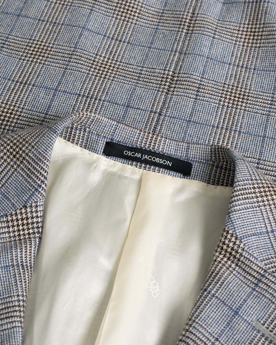 Men | Oscar Jacobson Lambert Checked Cashmere/Silk Blazer Light Blue 50 | Pre-owned | Oscar Jacobson Lambert Checked Cashmere/Silk Blazer Light Blue 50