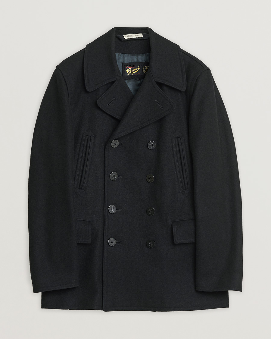 Men | Gloverall Churchill Reefer Peacoat Black | Pre-owned | Gloverall Churchill Reefer Peacoat Black