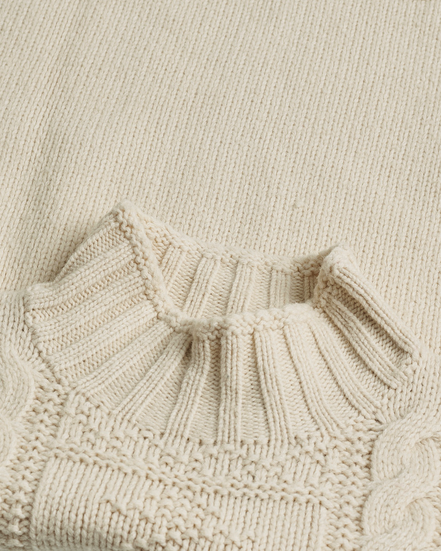 Men | Polo Ralph Lauren Wool Knitted Aran Rollneck Cream | Pre-owned | Polo Ralph Lauren Wool Knitted Aran Rollneck Cream