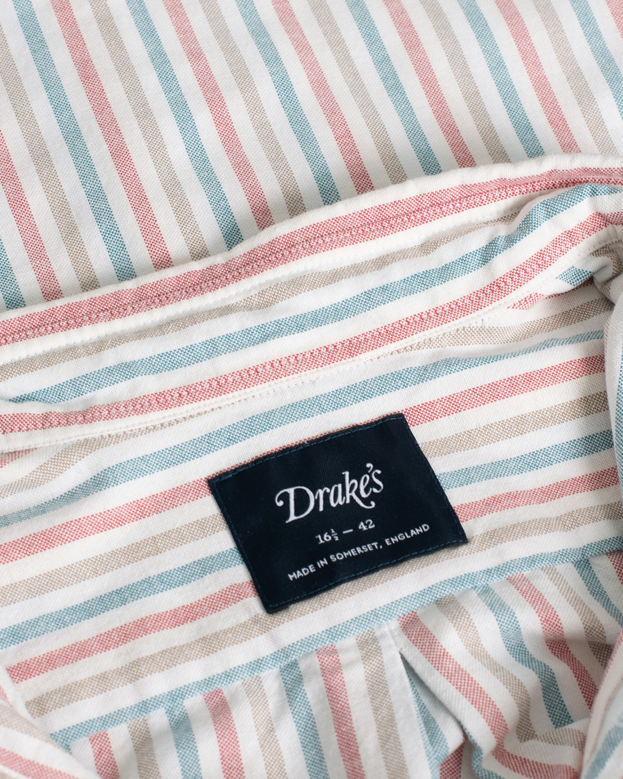 Men | Shirts | Pre-owned | Drake's Thin Tripple Stripe Oxford Shirt White