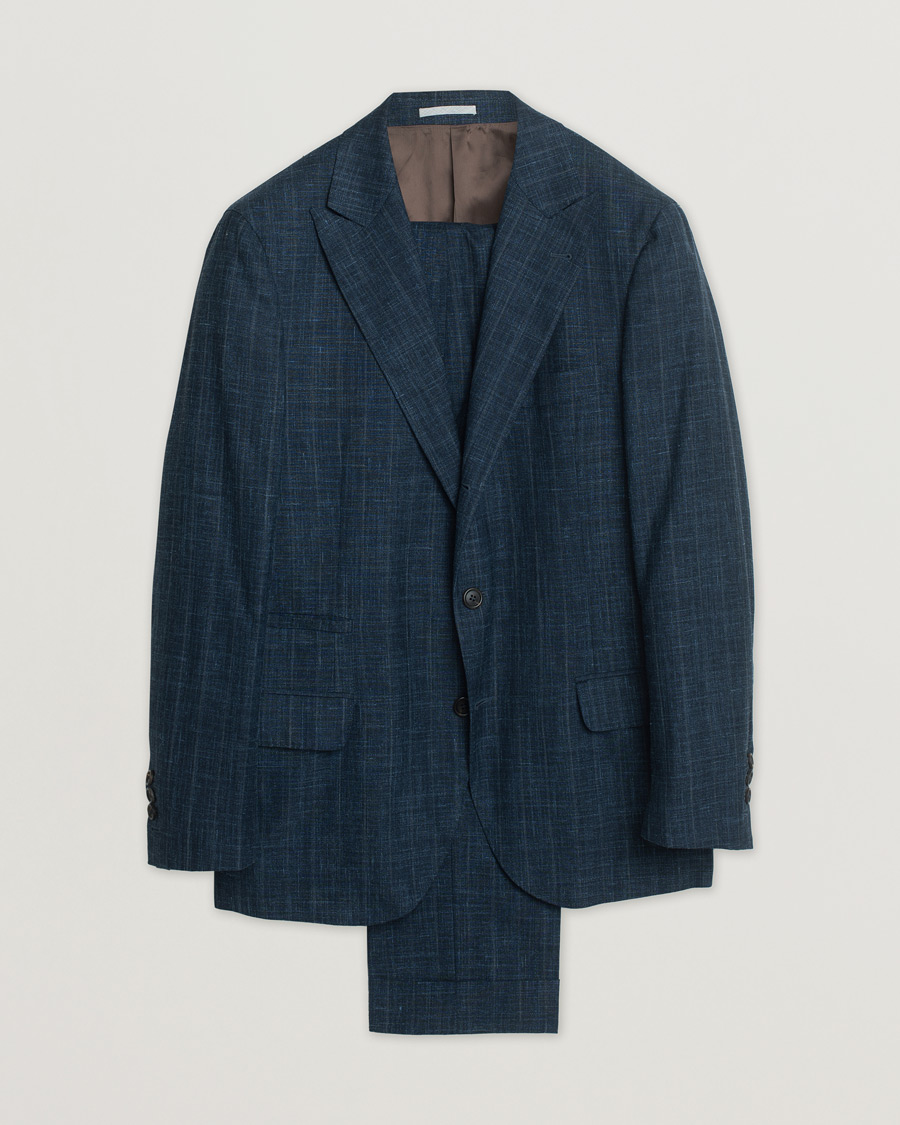 Men | Blazers | Pre-owned | Brunello Cucinelli Wool, Linen & Silk Suit Blue Melange 48