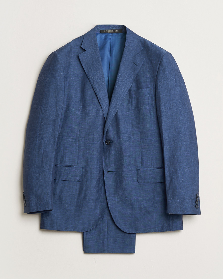 Corneliani Linen/Wool Blend Suit Blue 52 at CareOfCarl.com