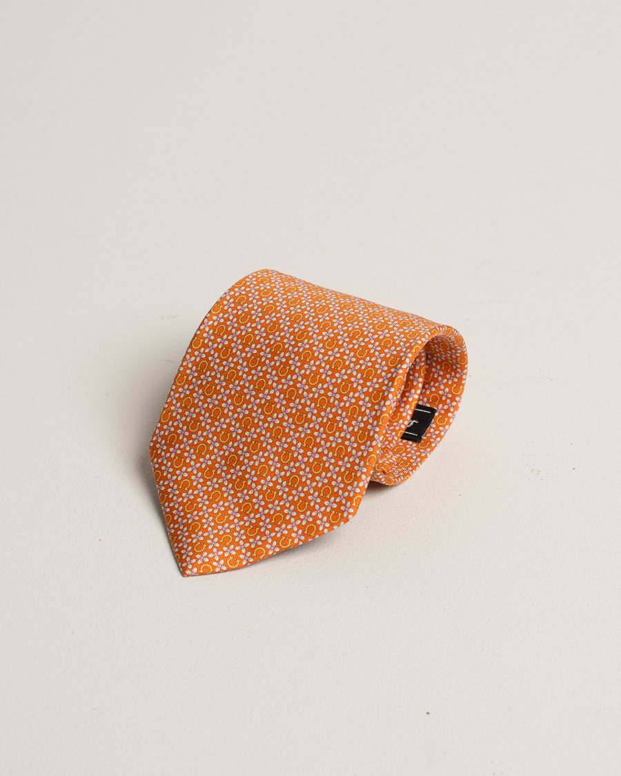 Men | Ferragamo Monogram Silk Tie Orange | Pre-owned | Ferragamo Monogram Silk Tie Orange