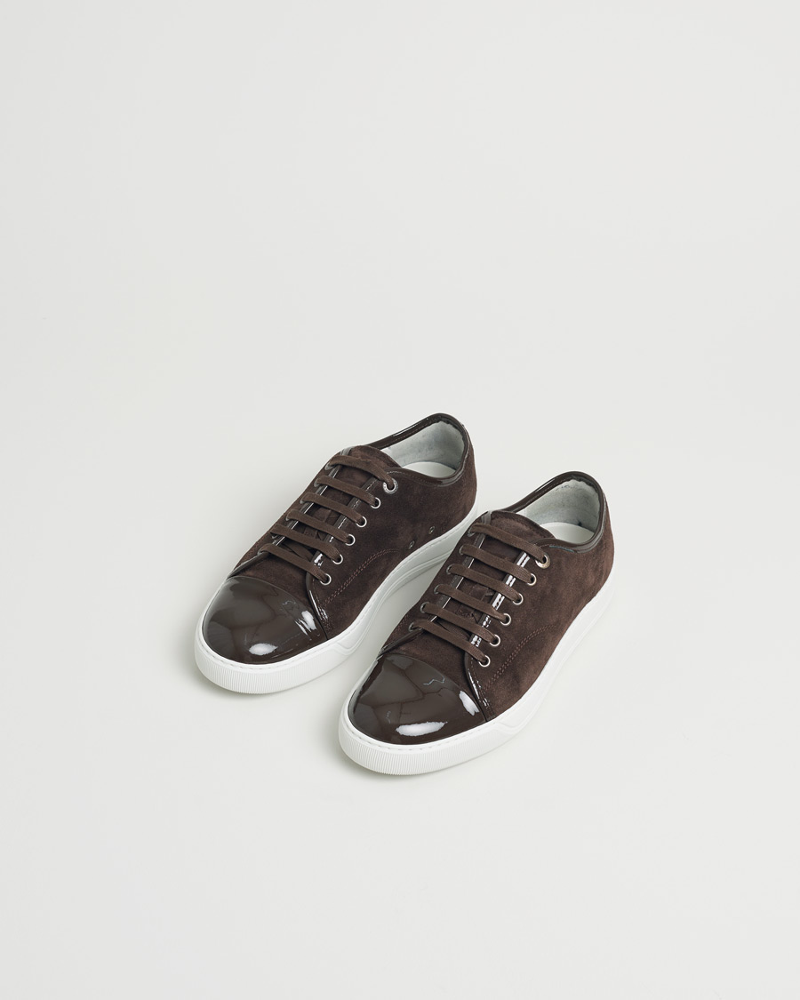 Men | Lanvin Patent Cap Toe Sneaker Dark Brown | Pre-owned | Lanvin Patent Cap Toe Sneaker Dark Brown