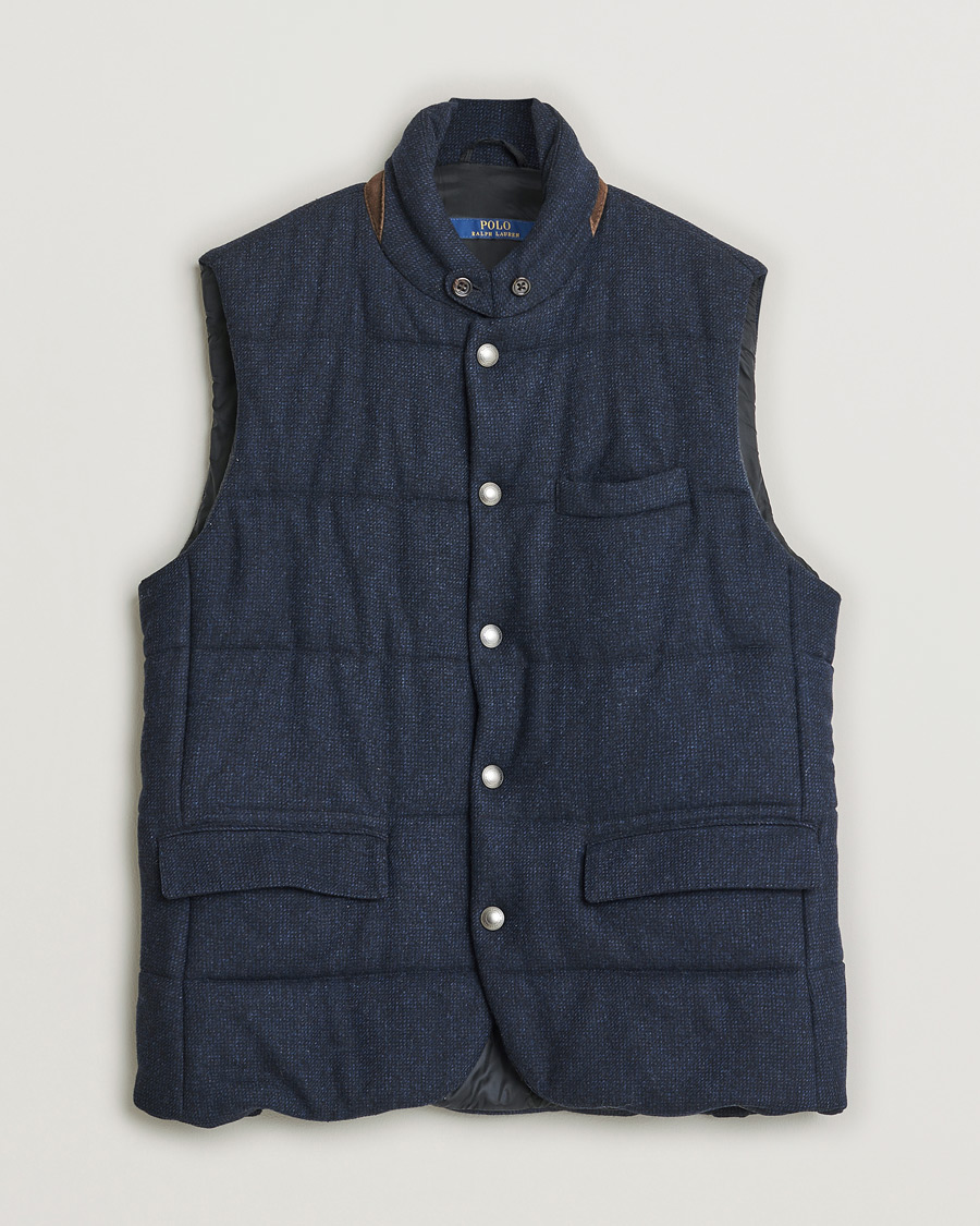 Men | Polo Ralph Lauren Flannel Wool Vest Navy M | Pre-owned | Polo Ralph Lauren Flannel Wool Vest Navy M