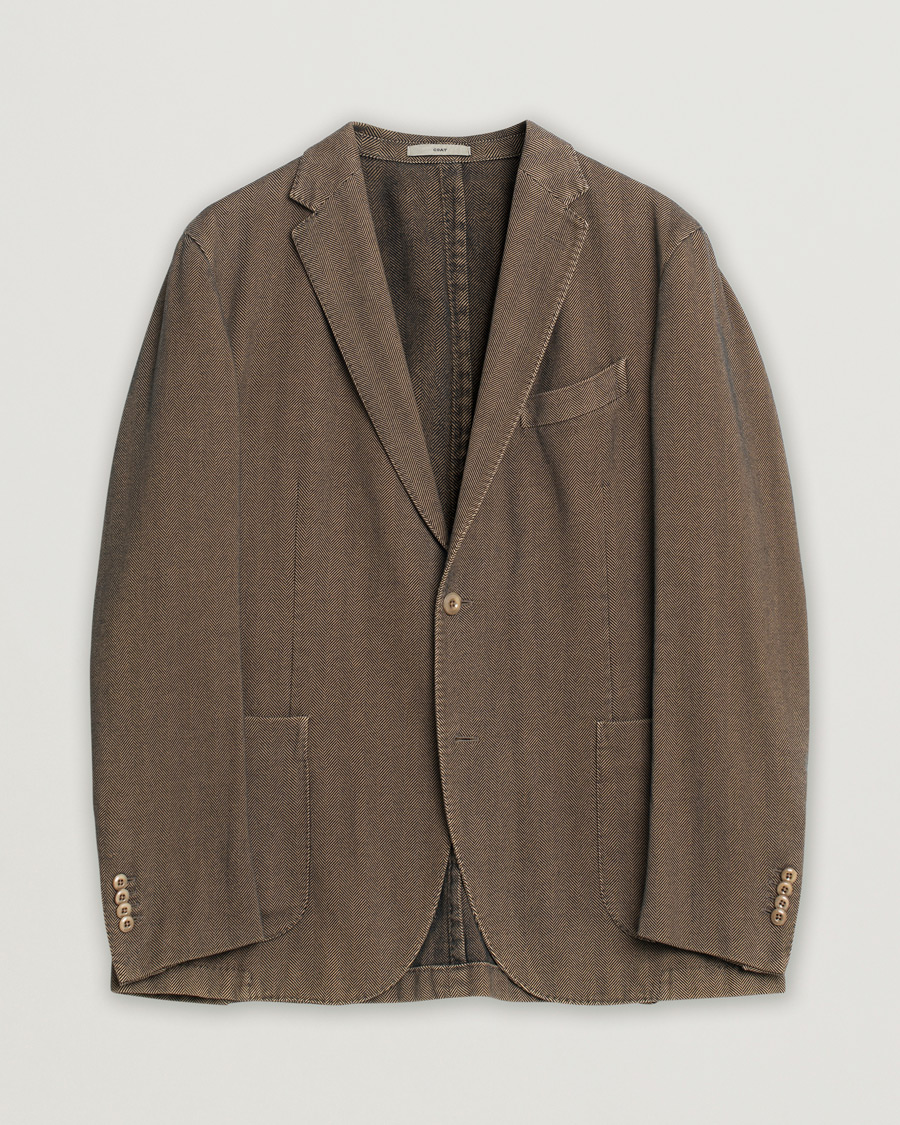 Men | Blazers | Pre-owned | Boglioli Cotton Herringbone Blazer Brown 54