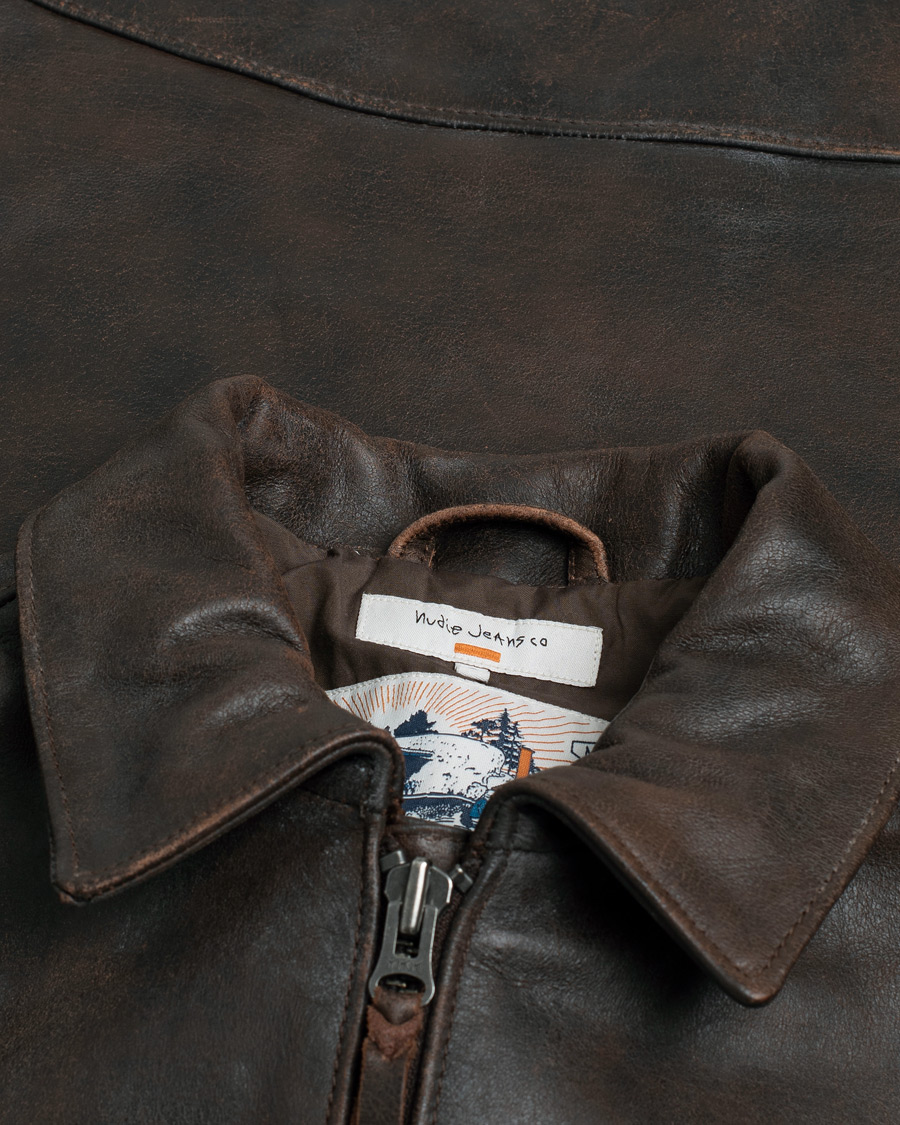 Nudie Jeans Eddy Rider Leather Jacket Brown L at CareOfCarl.com