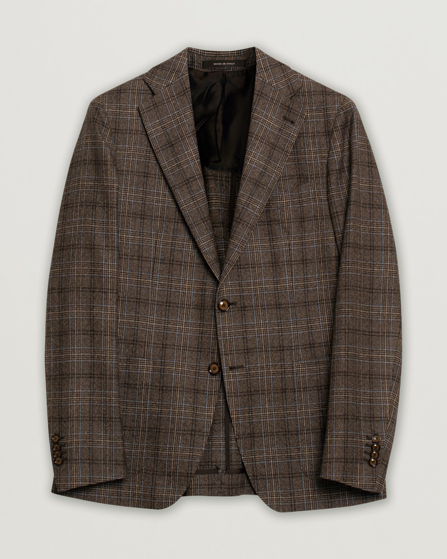 TAGLIATORE ブラウン ウール シルク スーツ 48 Tagliatore Check Wool Blazer Brown 48 at CareOfCarl.com
