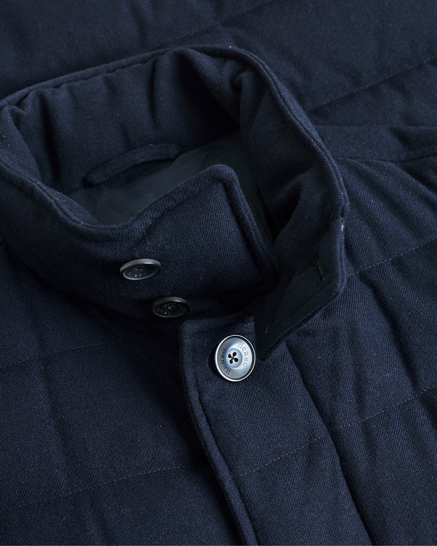 Men | Herno Cashmere Flannel Down Coat Navy | Pre-owned | Herno Cashmere Flannel Down Coat Navy