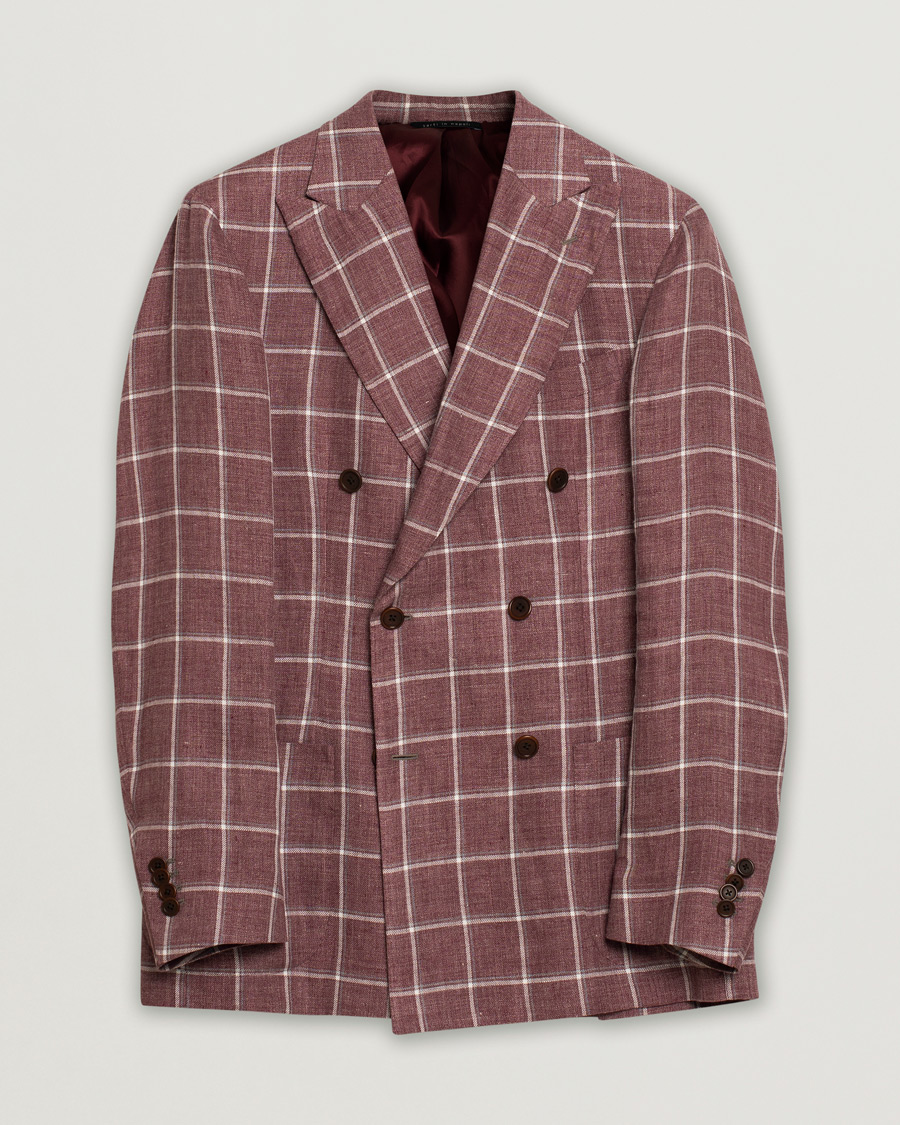 Gaiola Napoli Double Breasted Linen Blazer Merlot 50 at CareOfCarl.com