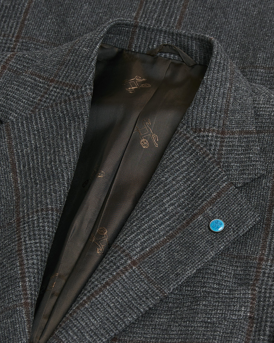 Eidos Napoli Wool Checked Blazer Dark Grey 50 at CareOfCarl.com