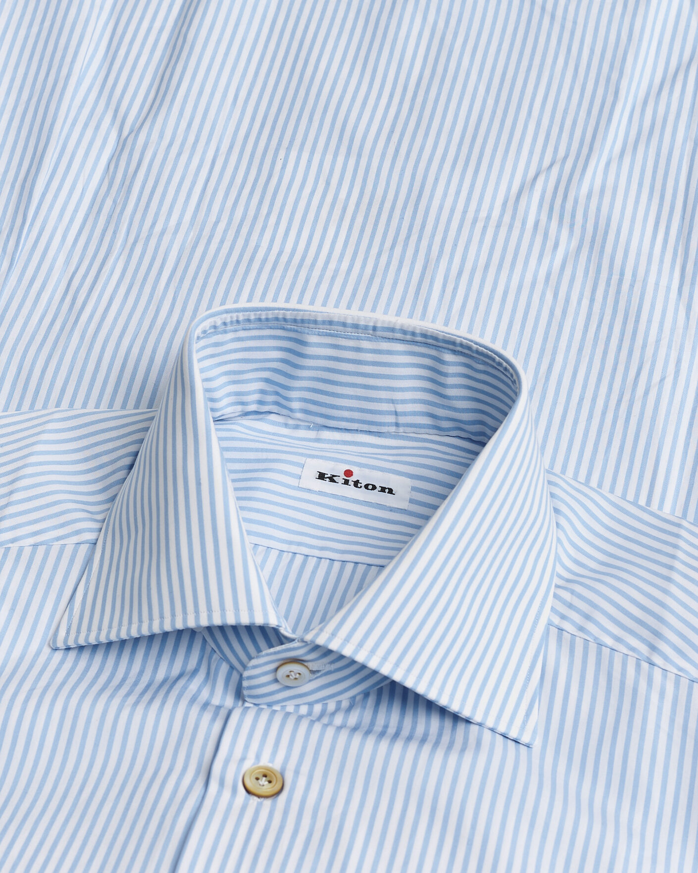 Men | Kiton Cotton Dress Shirt Light Blue Stripe 40 - M | Pre-owned | Kiton Cotton Dress Shirt Light Blue Stripe 40 - M